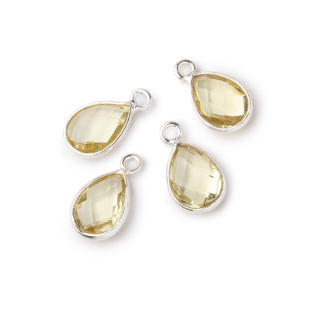 11x8mm .925 Silver Bezel Lemon Quartz Faceted Pear Focal Pendants Set of 4 pieces - Beadsofcambay.com