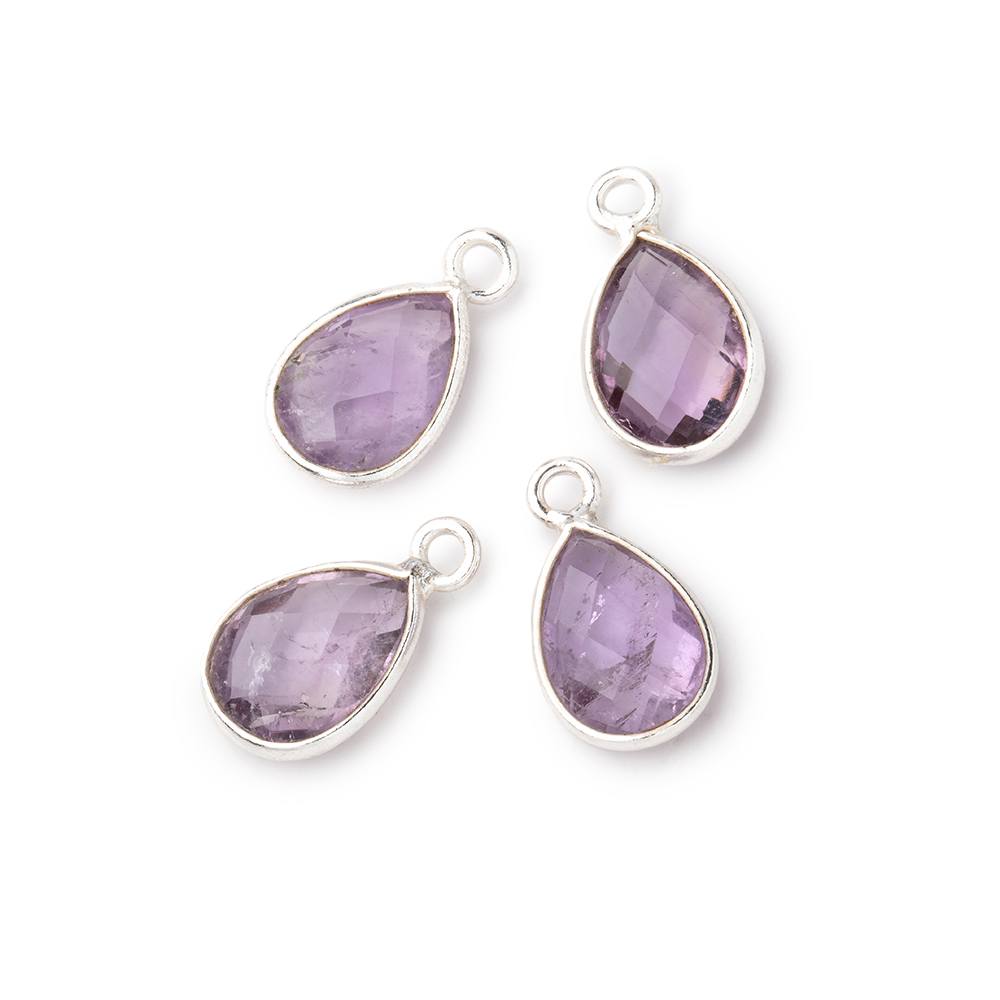 11x8mm .925 Silver Bezel Pink Amethyst Faceted Pear Focal Pendants Set of 4 pieces - Beadsofcambay.com
