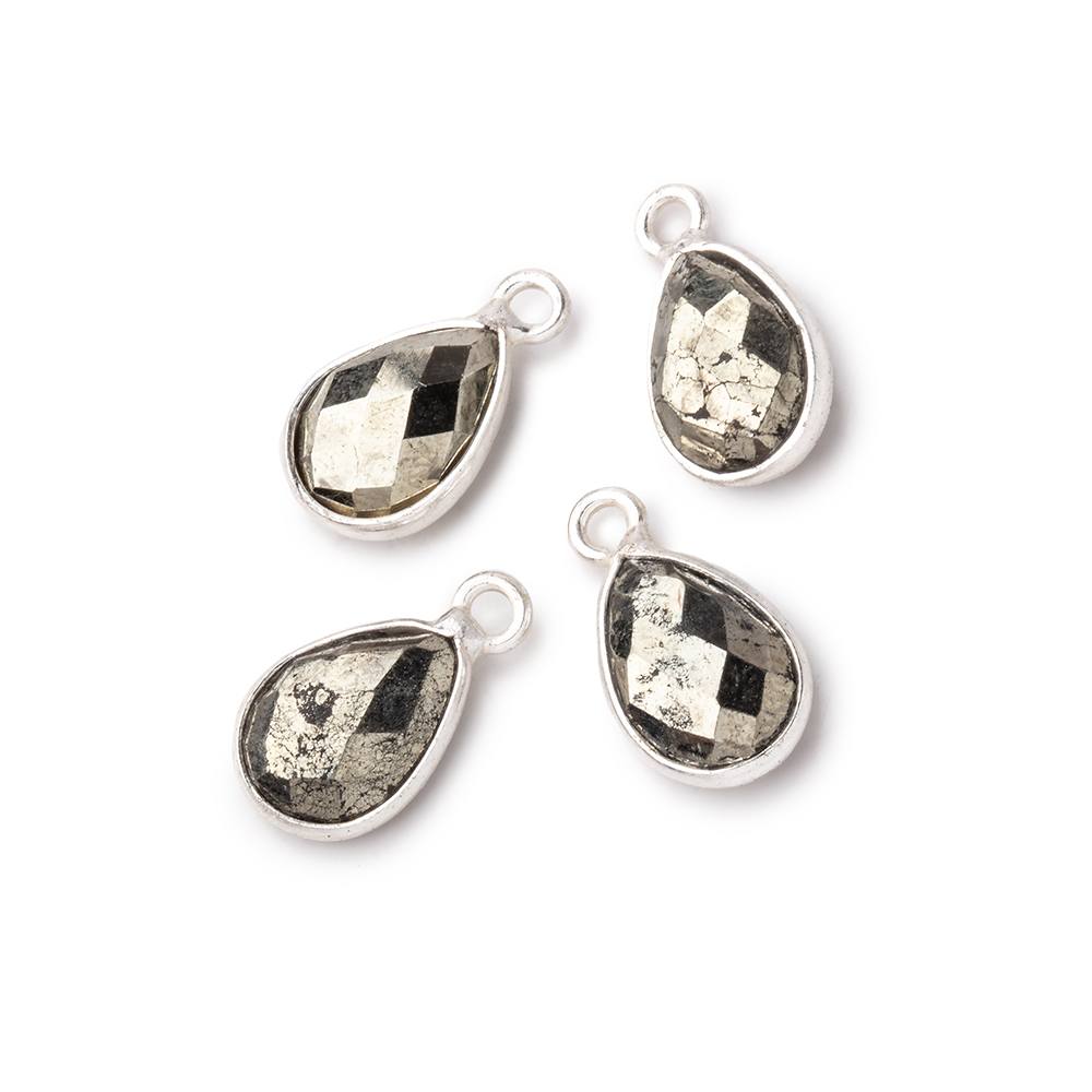 11x8mm .925 Silver Bezel Pyrite Faceted Pear Focal Pendants Set of 4 pieces - Beadsofcambay.com
