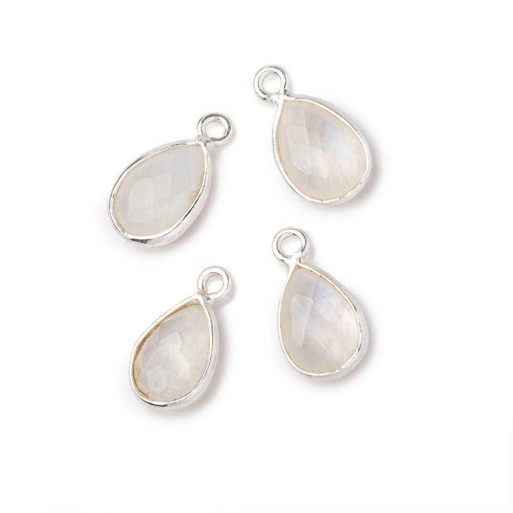 11x8mm .925 Silver Bezel Rainbow Moonstone Faceted Pear Focal Pendants Set of 4 pieces - Beadsofcambay.com
