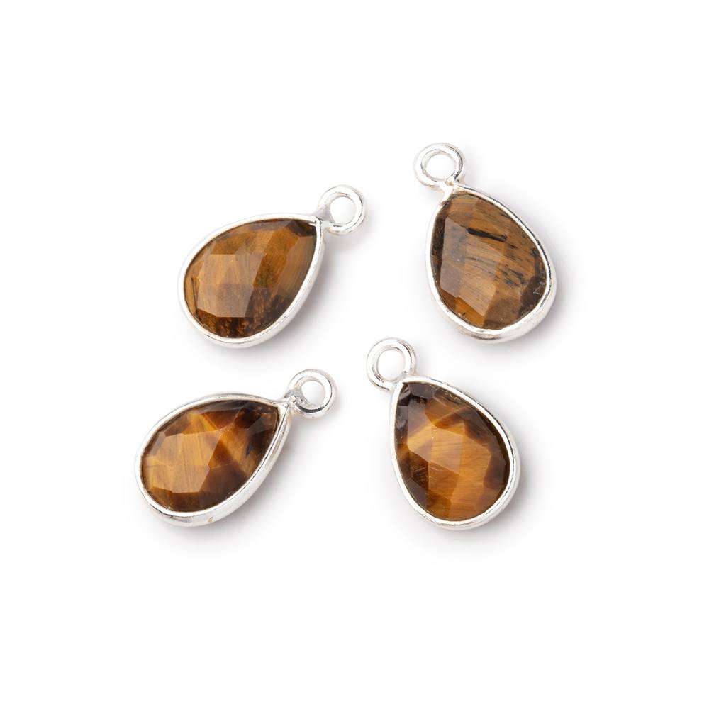 11x8mm .925 Silver Bezel Tiger's Eye Faceted Pear Focal Pendants Set of 4 pieces - Beadsofcambay.com