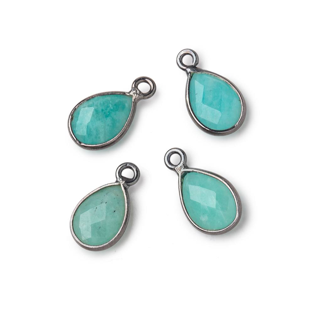 11x8mm Black Gold Bezel Amazonite Faceted Pear Focal Pendants Set of 4 pieces - Beadsofcambay.com
