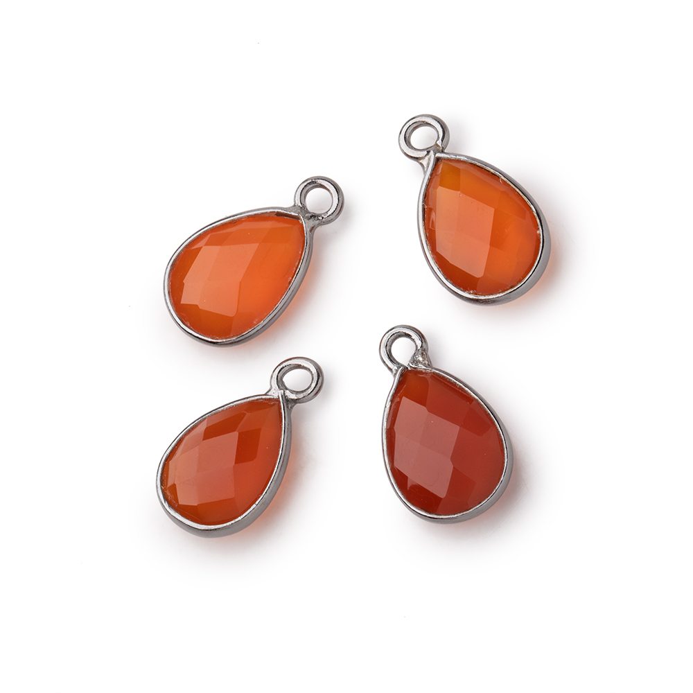 11x8mm Black Gold Bezel Carnelian Faceted Pear Focal Pendants Set of 4 pieces - Beadsofcambay.com
