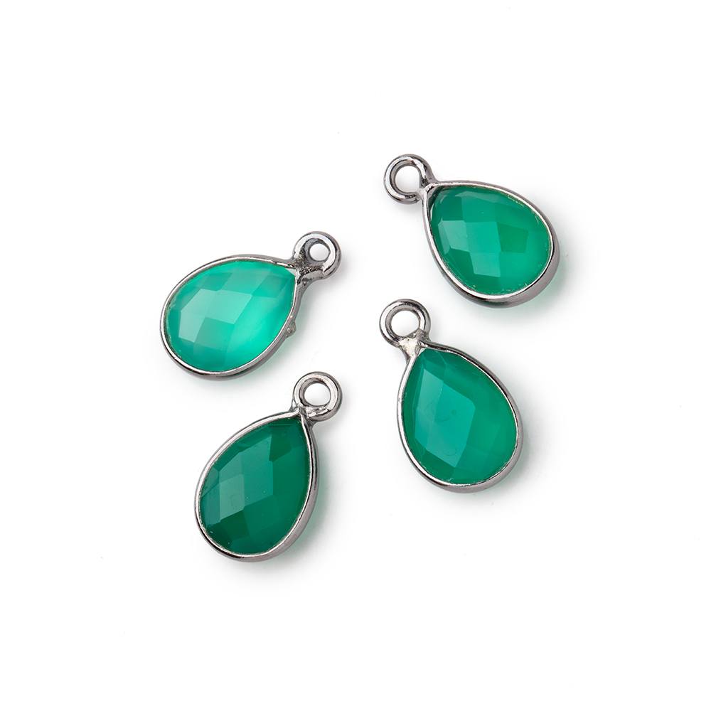 11x8mm Black Gold Bezel Green Onyx Faceted Pear Focal Pendants Set of 4 pieces - Beadsofcambay.com