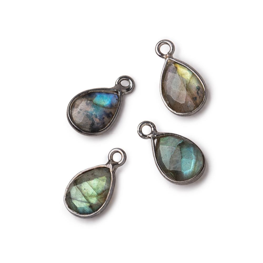 11x8mm Black Gold Bezel Labradorite Faceted Pear Focal Pendants Set of 4 pieces - Beadsofcambay.com