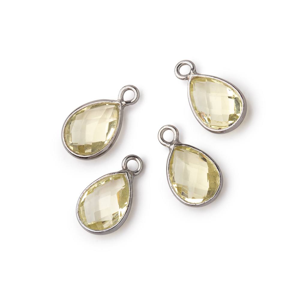 11x8mm Black Gold Bezel Lemon Quartz Faceted Pear Focal Pendants Set of 4 pieces - Beadsofcambay.com