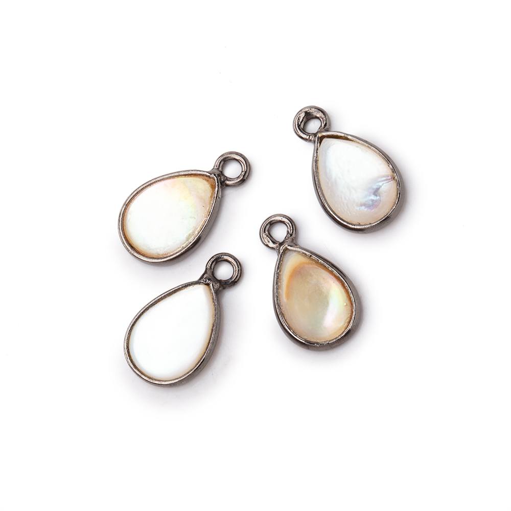 11x8mm Black Gold Bezel Mother of Pearl Pear Focal Pendants Set of 4 pieces - Beadsofcambay.com