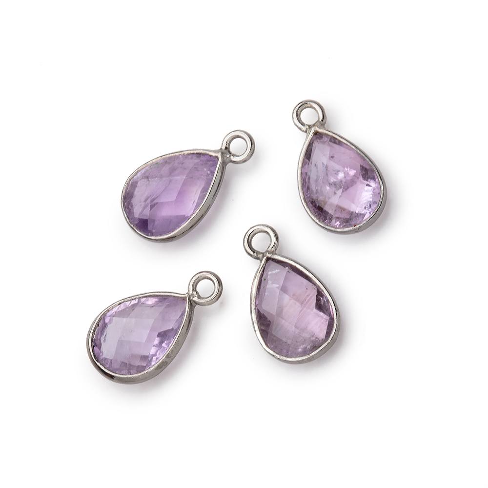 11x8mm Black Gold Bezel Pink Amethyst Faceted Pear Focal Pendants Set of 4 pieces - Beadsofcambay.com