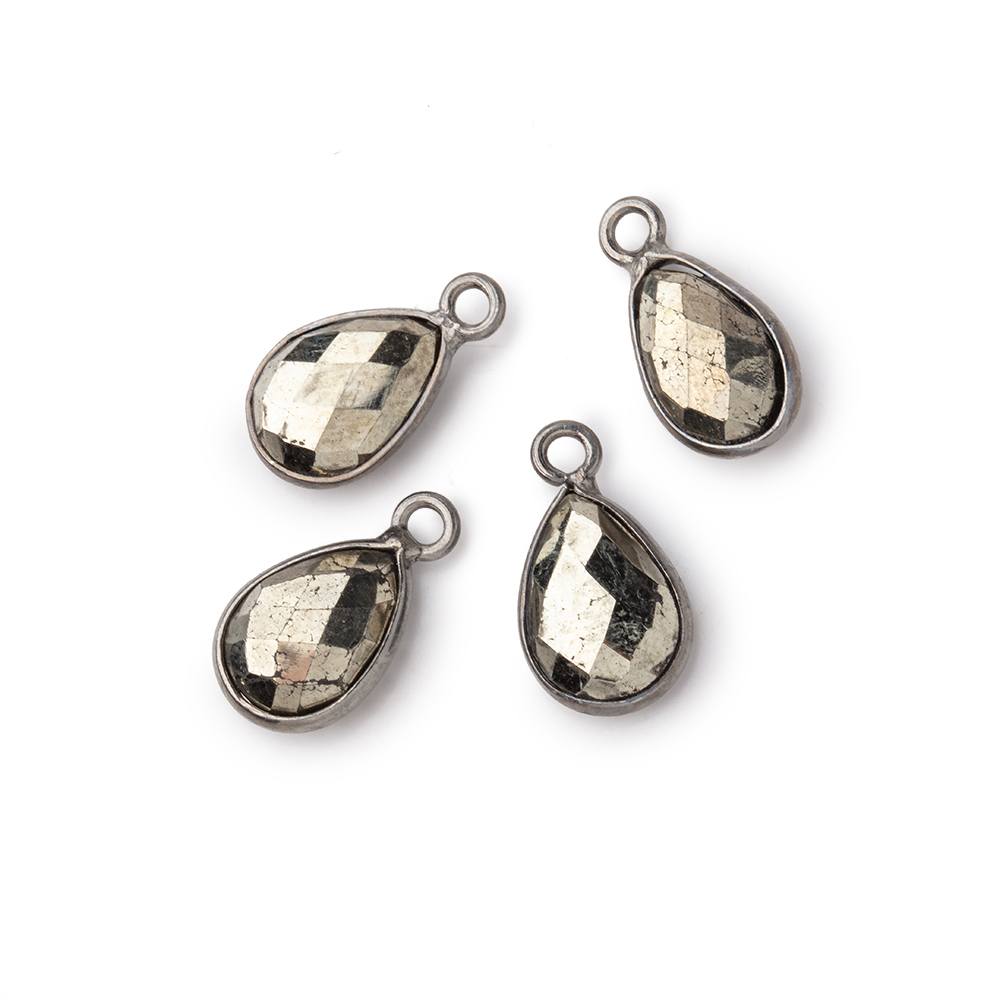 11x8mm Black Gold Bezel Pyrite Faceted Pear Focal Pendants Set of 4 pieces - Beadsofcambay.com