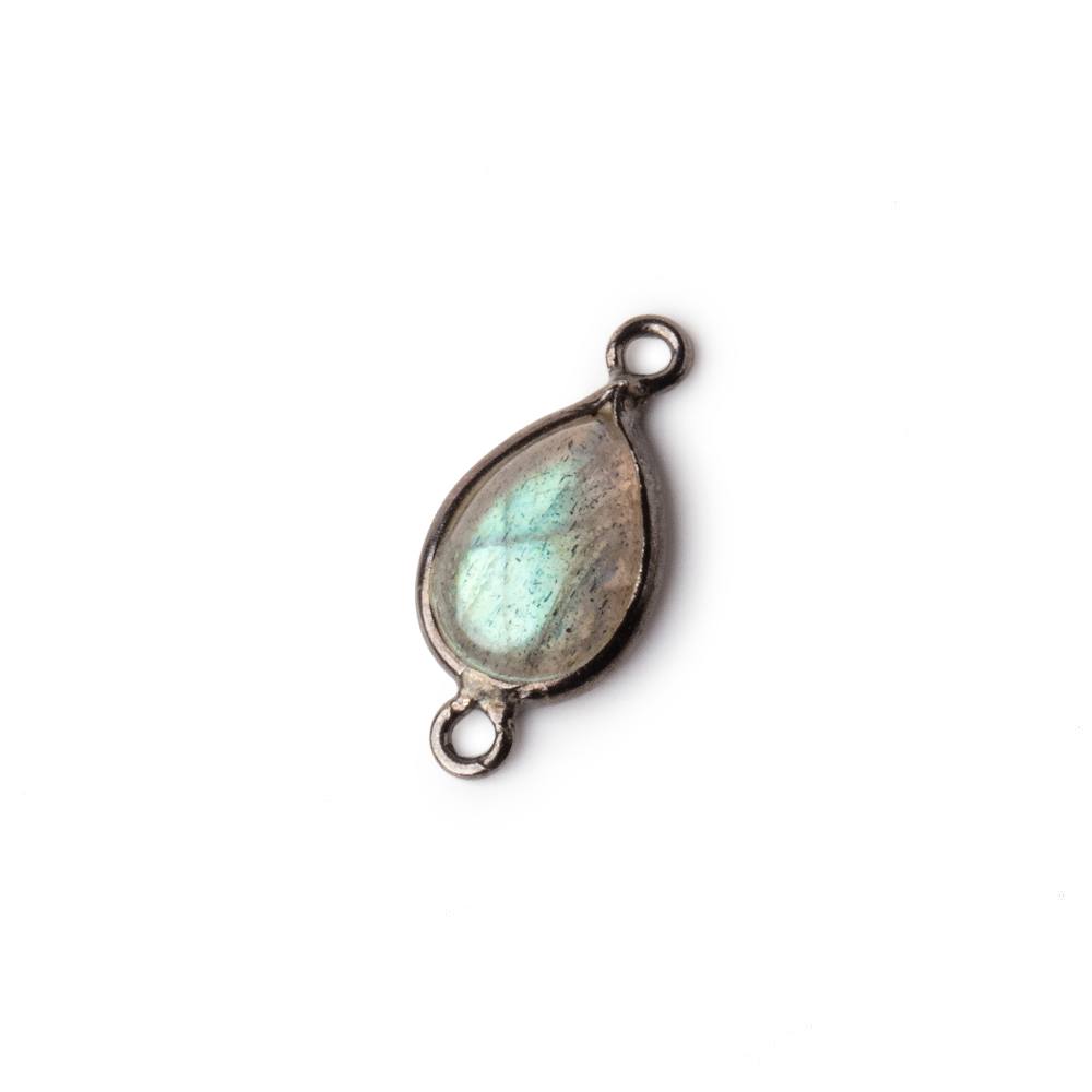 11x8mm Black Gold Bezeled Labradorite plain pear Connector 1 piece - Beadsofcambay.com