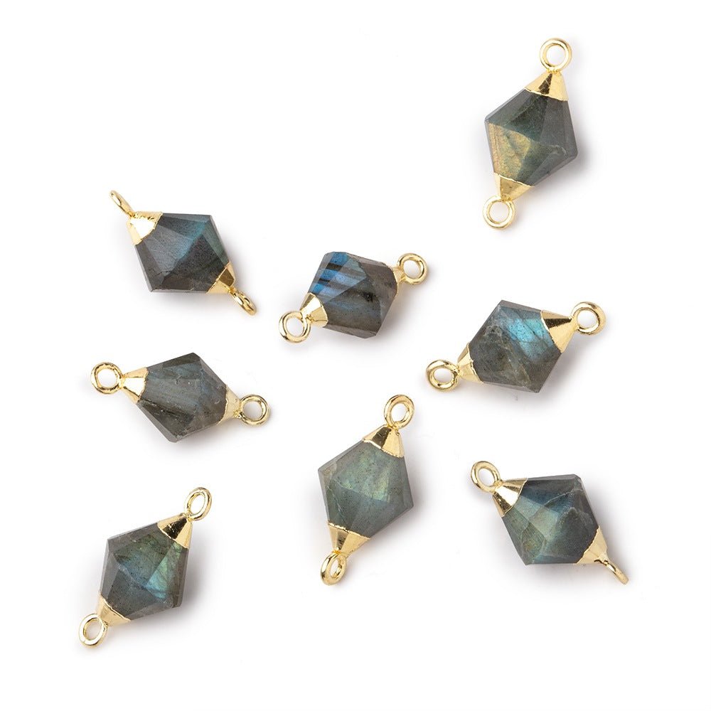 11x8mm Gold Leaf Labradorite Faceted Bi-Cone Connector 1 focal piece - Beadsofcambay.com