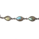 11x8mm Labradorite pear Oxidized Silver .925 Bezeled Chain by the foot 17 pcs - Beadsofcambay.com