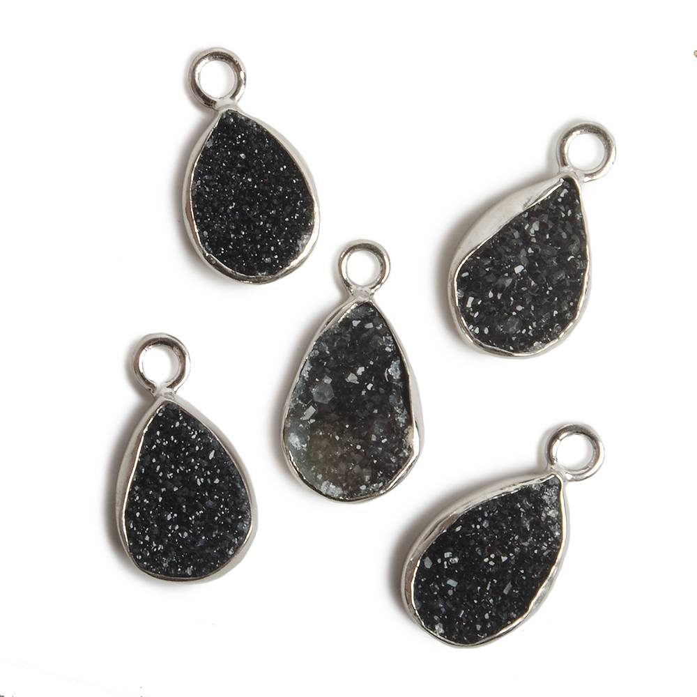 11x8mm Silver Bezel Black Drusy Pear 1 ring Charm Pendant 1 piece - Beadsofcambay.com
