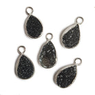 11x8mm Silver Bezel Black Drusy Pear 1 ring Charm Pendant 1 piece - Beadsofcambay.com