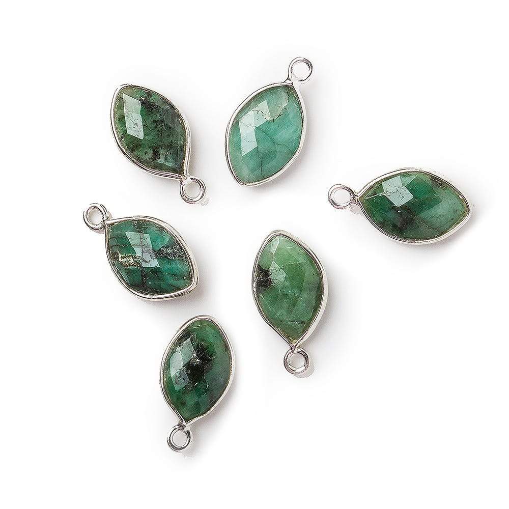 11x8mm Silver Bezel Emerald Marquise Pendant 1 piece - Beadsofcambay.com