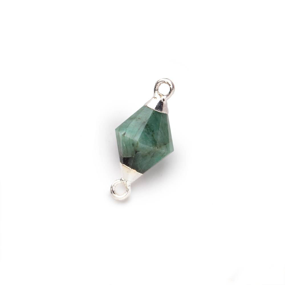 11x8mm Silver Leaf Emerald Faceted Bi-Cone Connector 1 focal piece - Beadsofcambay.com