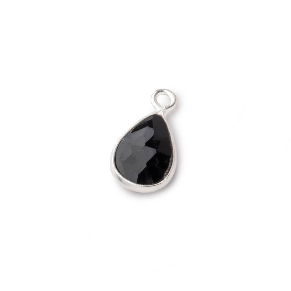 11x8mm Sterling Bezel Black Agate Faceted Pear Pendant 1 Focal piece - Beadsofcambay.com