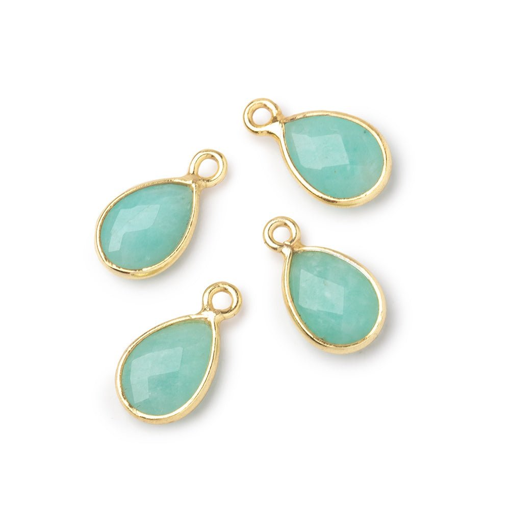 11x8mm Vermeil Bezel Amazonite Faceted Pear Focal Pendants Set of 4 pieces - Beadsofcambay.com