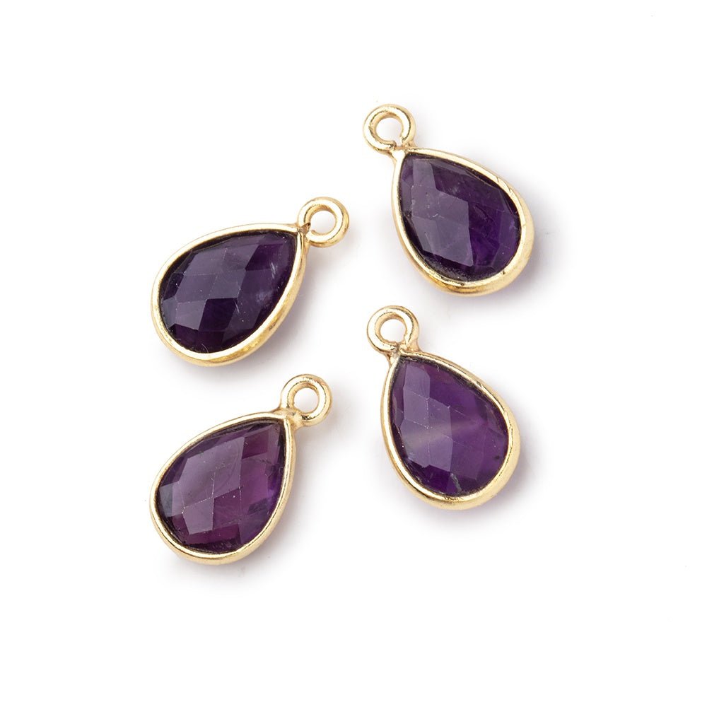 11x8mm Vermeil Bezel Amethyst Faceted Pear Focal Pendants Set of 4 pieces - Beadsofcambay.com