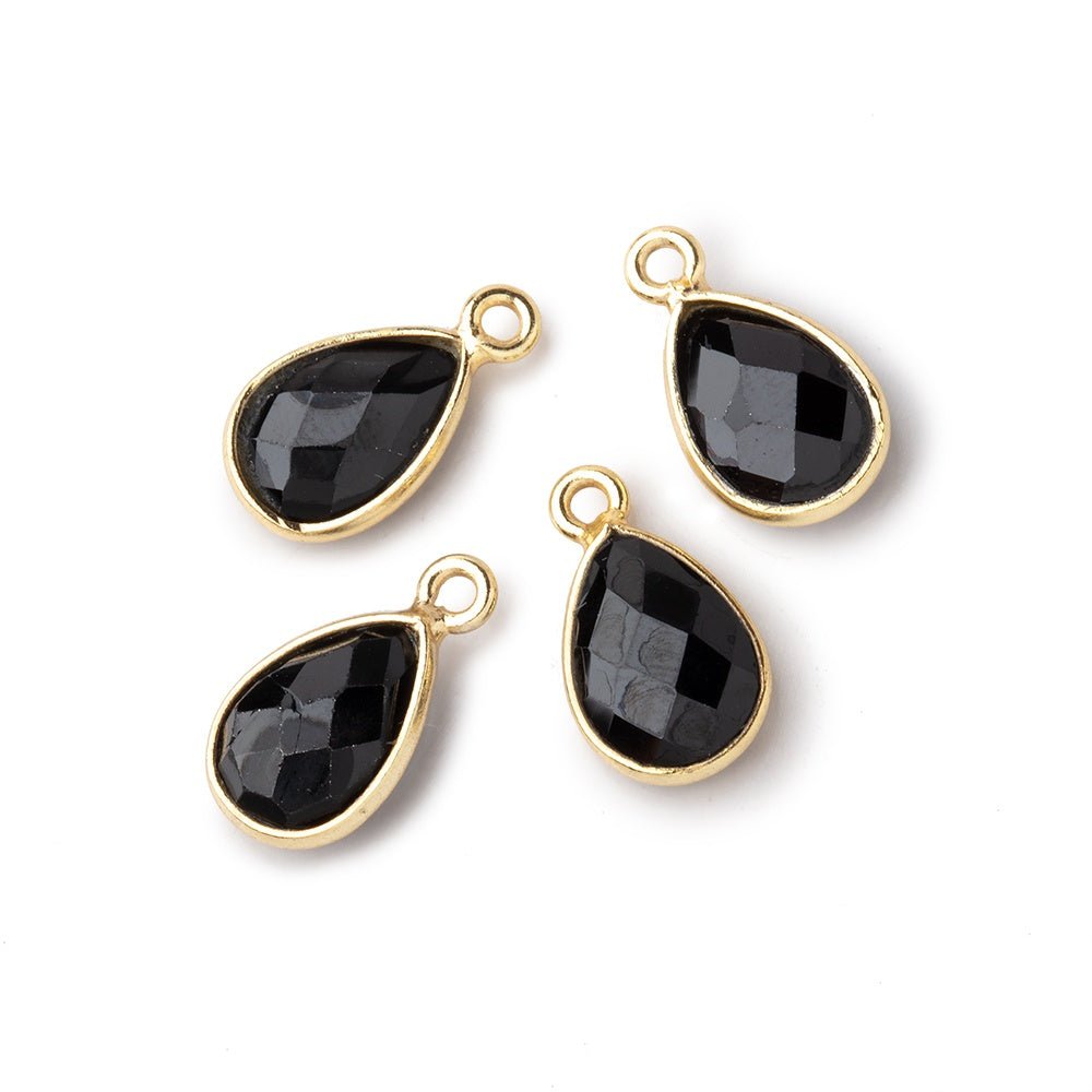 11x8mm Vermeil Bezel Black Onyx Faceted Pear Focal Pendants Set of 4 pieces - Beadsofcambay.com