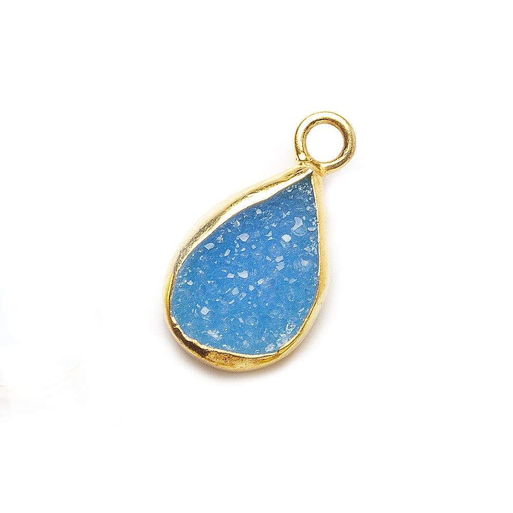 11x8mm Vermeil Bezel Blue Drusy Pear Pendant 1 piece - Beadsofcambay.com