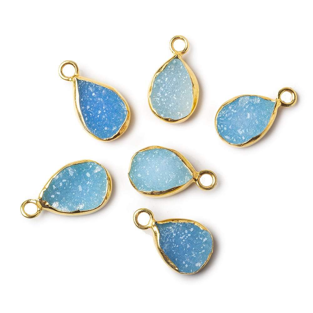 11x8mm Vermeil Bezel Blue Drusy Pear Pendant 1 piece - Beadsofcambay.com