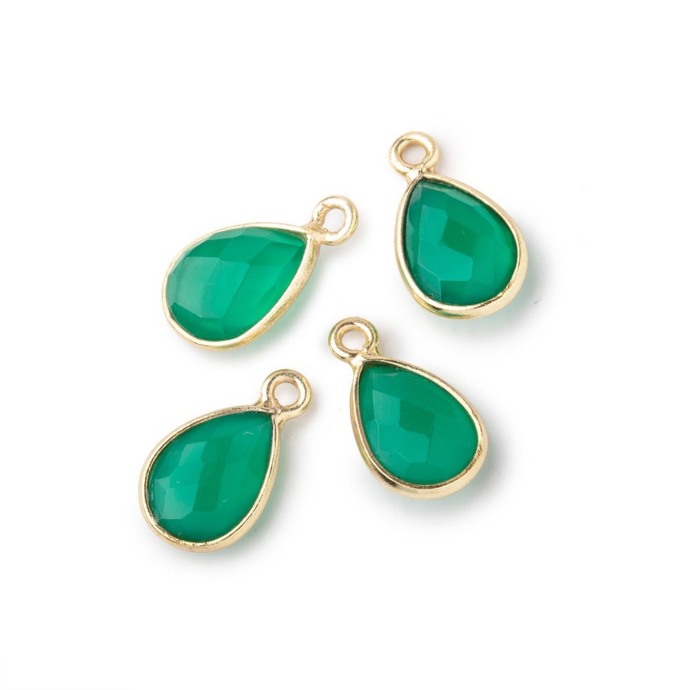 11x8mm Vermeil Bezel Green Onyx Faceted Pear Focal Pendants Set of 4 pieces - Beadsofcambay.com