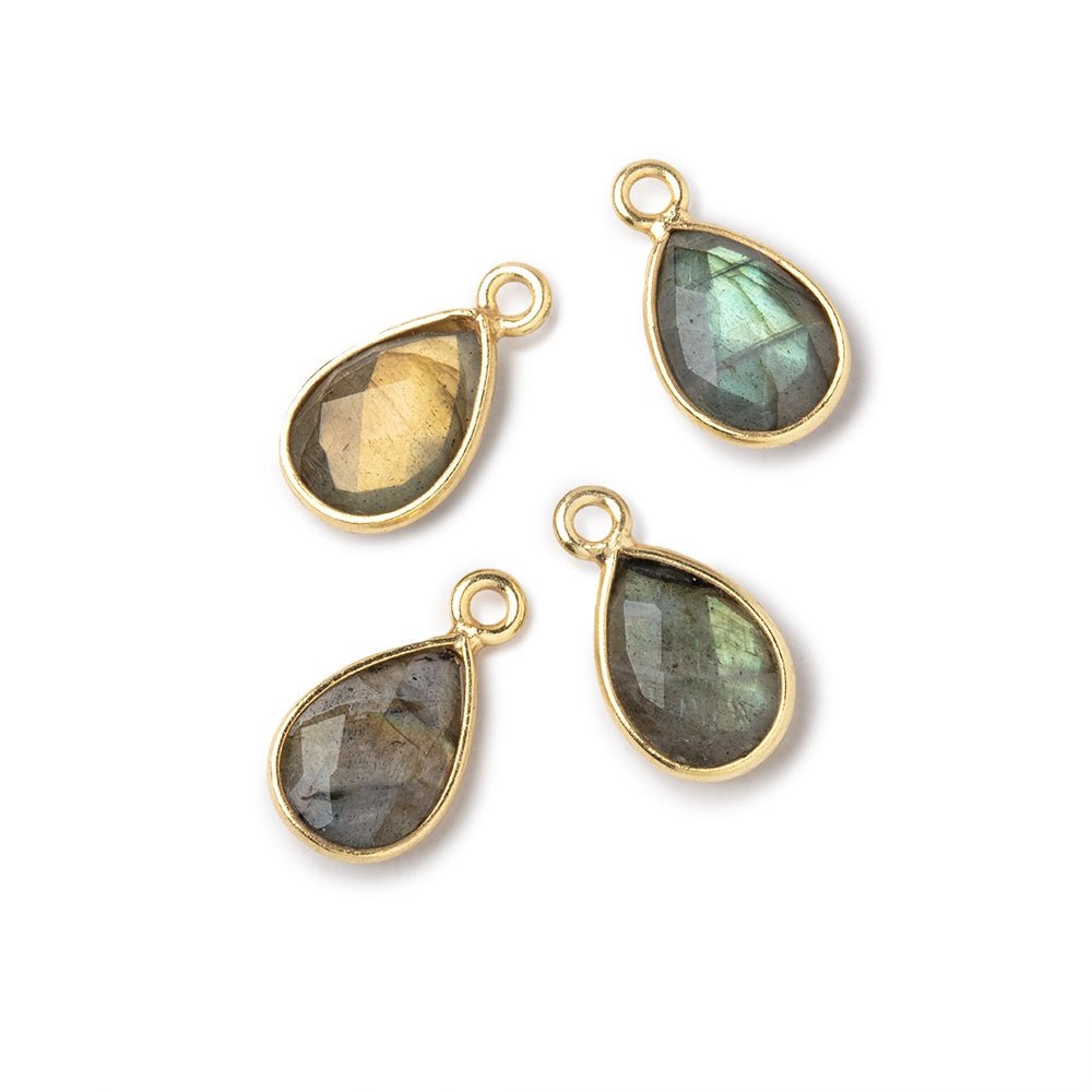 11x8mm Vermeil Bezel Labradorite Faceted Pear Focal Pendants Set of 4 pieces - Beadsofcambay.com