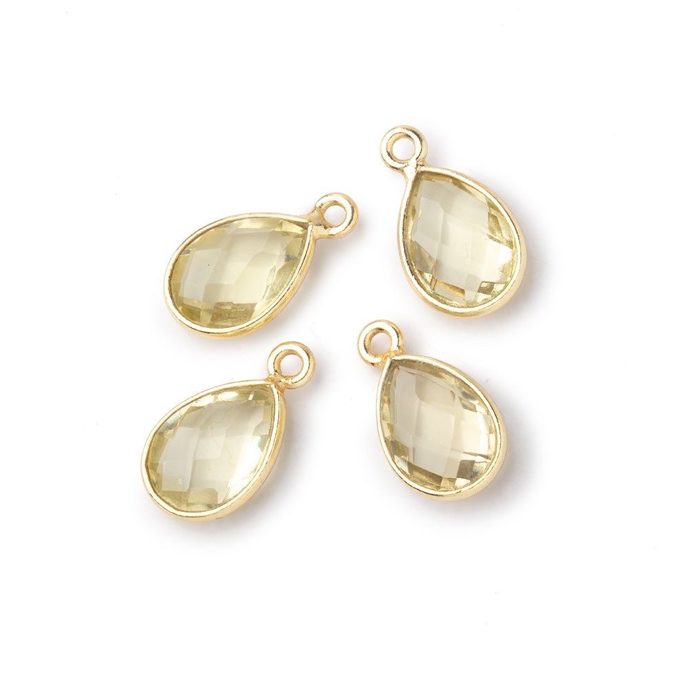 11x8mm Vermeil Bezel Lemon Quartz Faceted Pear Focal Pendants Set of 4 pieces - Beadsofcambay.com