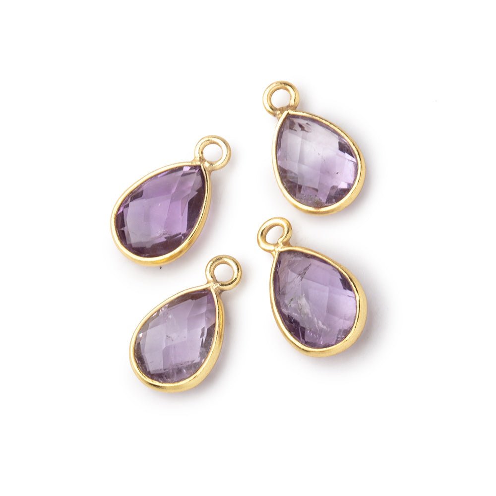 11x8mm Vermeil Bezel Pink Amethyst Faceted Pear Focal Pendants Set of 4 pieces - Beadsofcambay.com