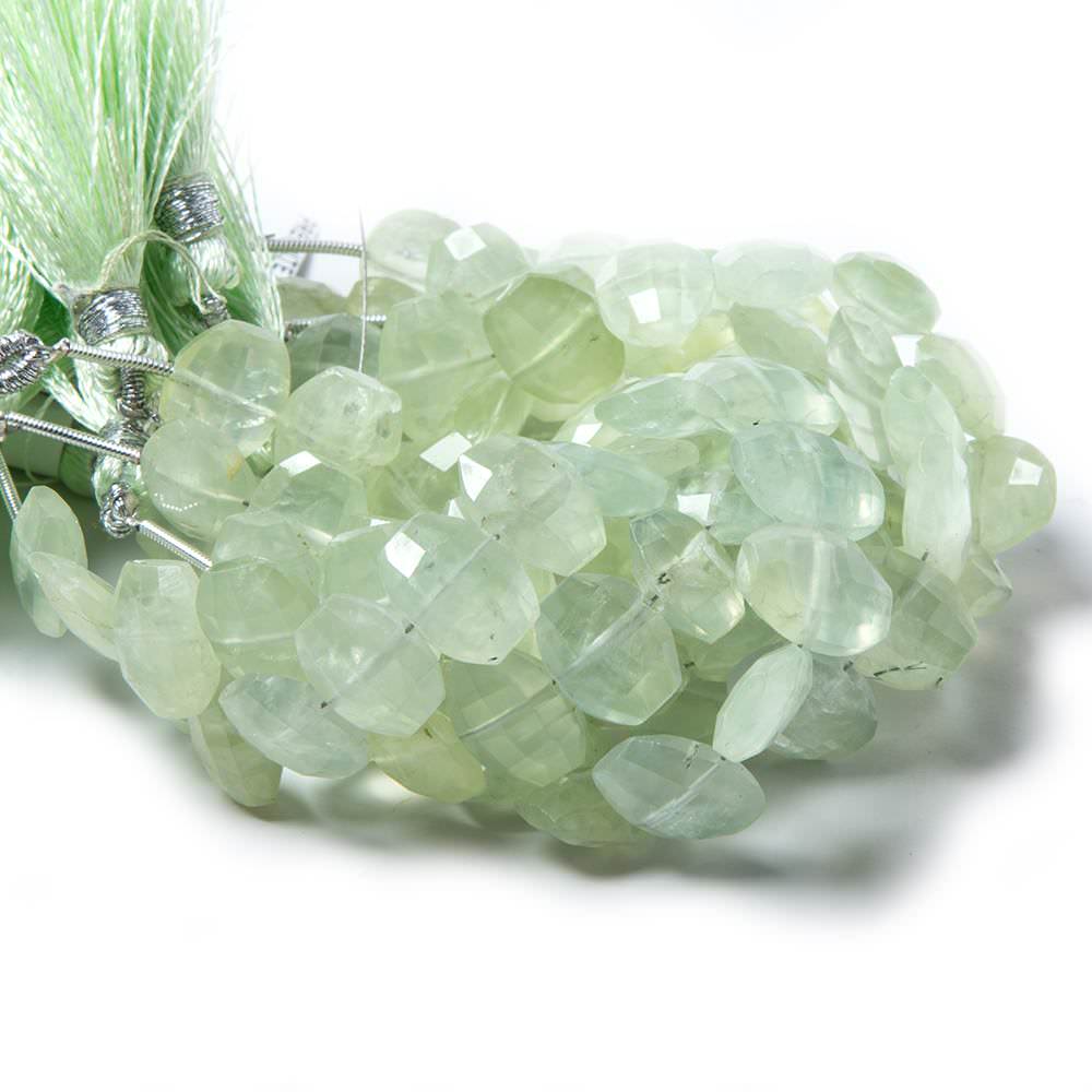 11x9-12.5x9mm Prehnite side drilled Faceted Cushion Beads 5.5 inch 16 pieces - Beadsofcambay.com
