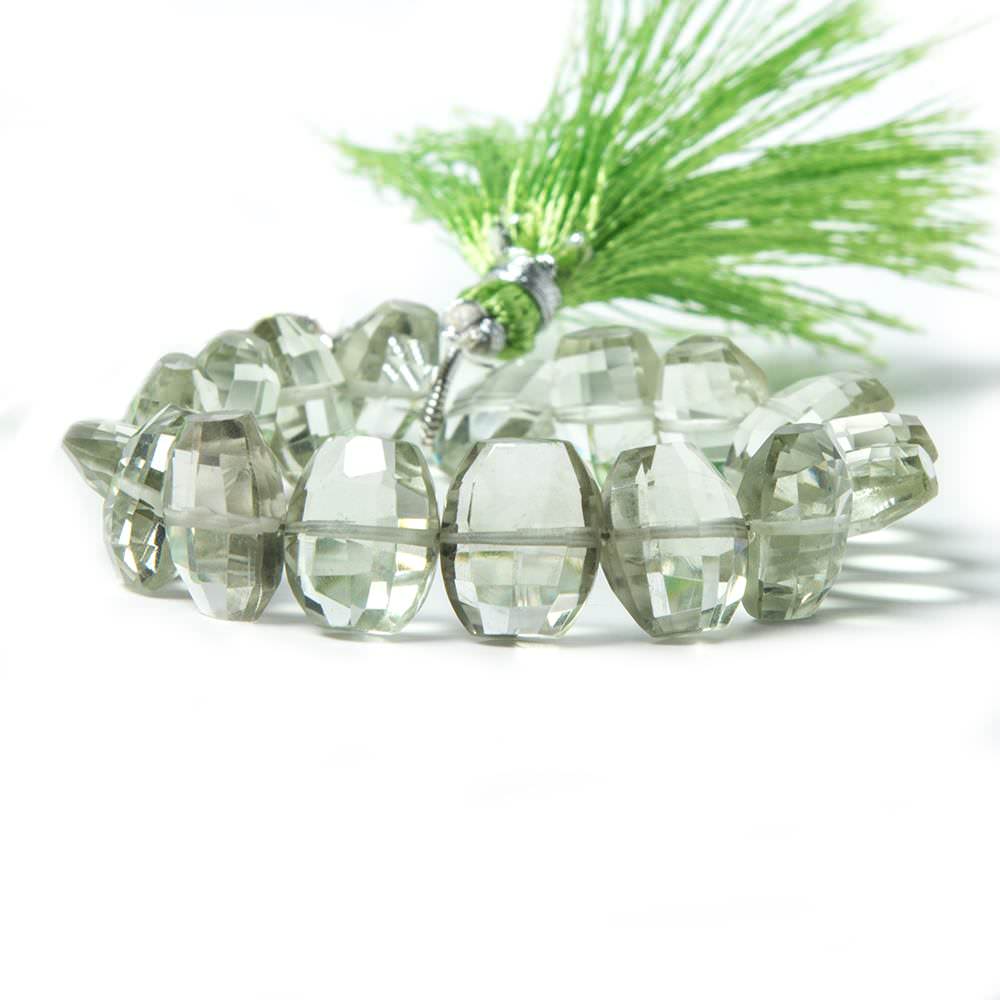 11x9-12x9mm Prasiolite side drilled Faceted Cushion Beads 6 inch 15 pieces - Beadsofcambay.com