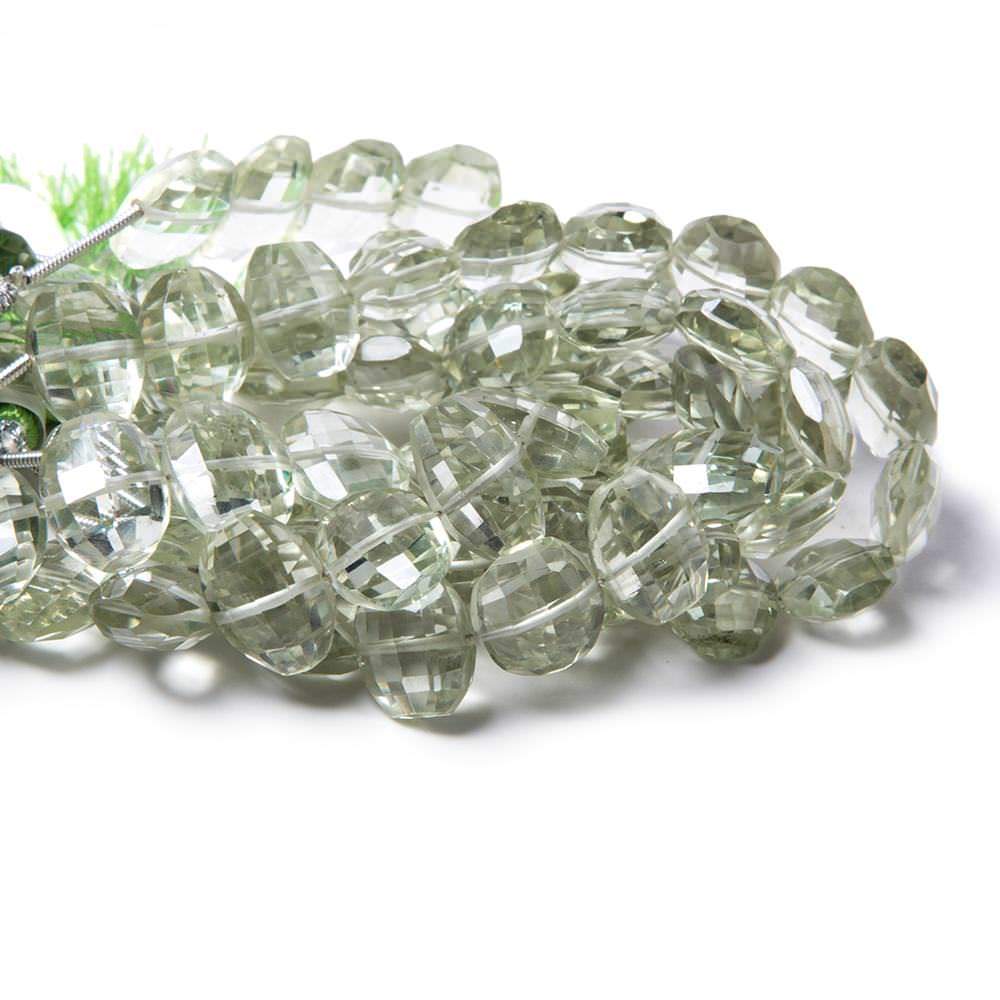 11x9-12x9mm Prasiolite side drilled Faceted Cushion Beads 6 inch 15 pieces - Beadsofcambay.com