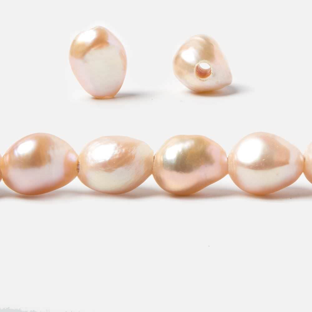 11x9-13x10.5mm Bridal Peach Baroque 2.5mm large hole Pearls 15 in. 33 pcs - Beadsofcambay.com