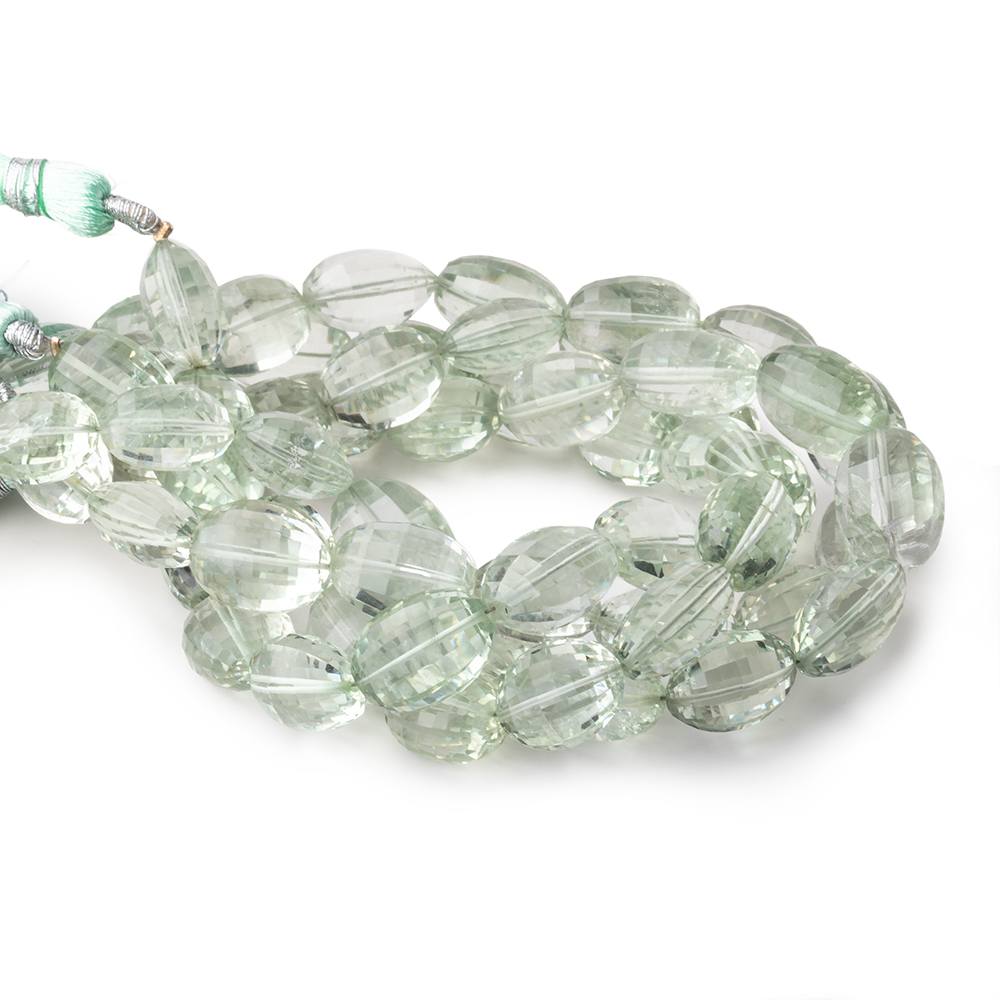 11x9-14x11mm Prasiolite Checkerboard Faceted Oval Beads 9 inch 16 pieces - Beadsofcambay.com