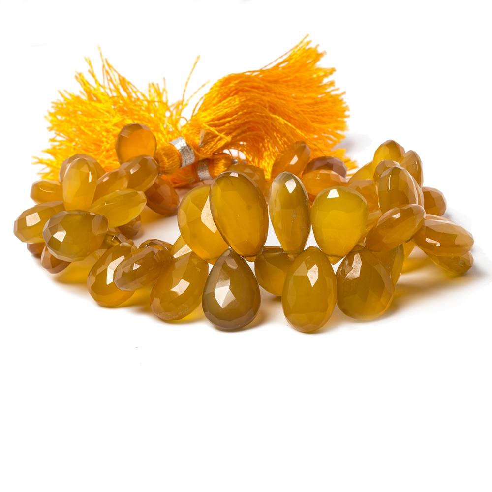 11x9-16x10mm Mustard Yellow Chalcedony Faceted Pear Beads 8 inch 55 pieces - Beadsofcambay.com