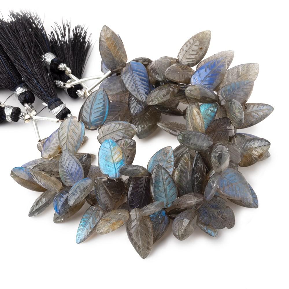 11x9-16x9mm Labradorite hand carved leaf beads 6 inch 33 pieces AAA - Beadsofcambay.com