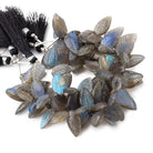 11x9-16x9mm Labradorite hand carved leaf beads 6 inch 33 pieces AAA - Beadsofcambay.com