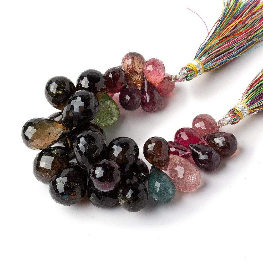 11x9-18x12mm Multi Color Tourmaline Faceted Tear Drop Beads 5 inch 33 pieces - Beadsofcambay.com