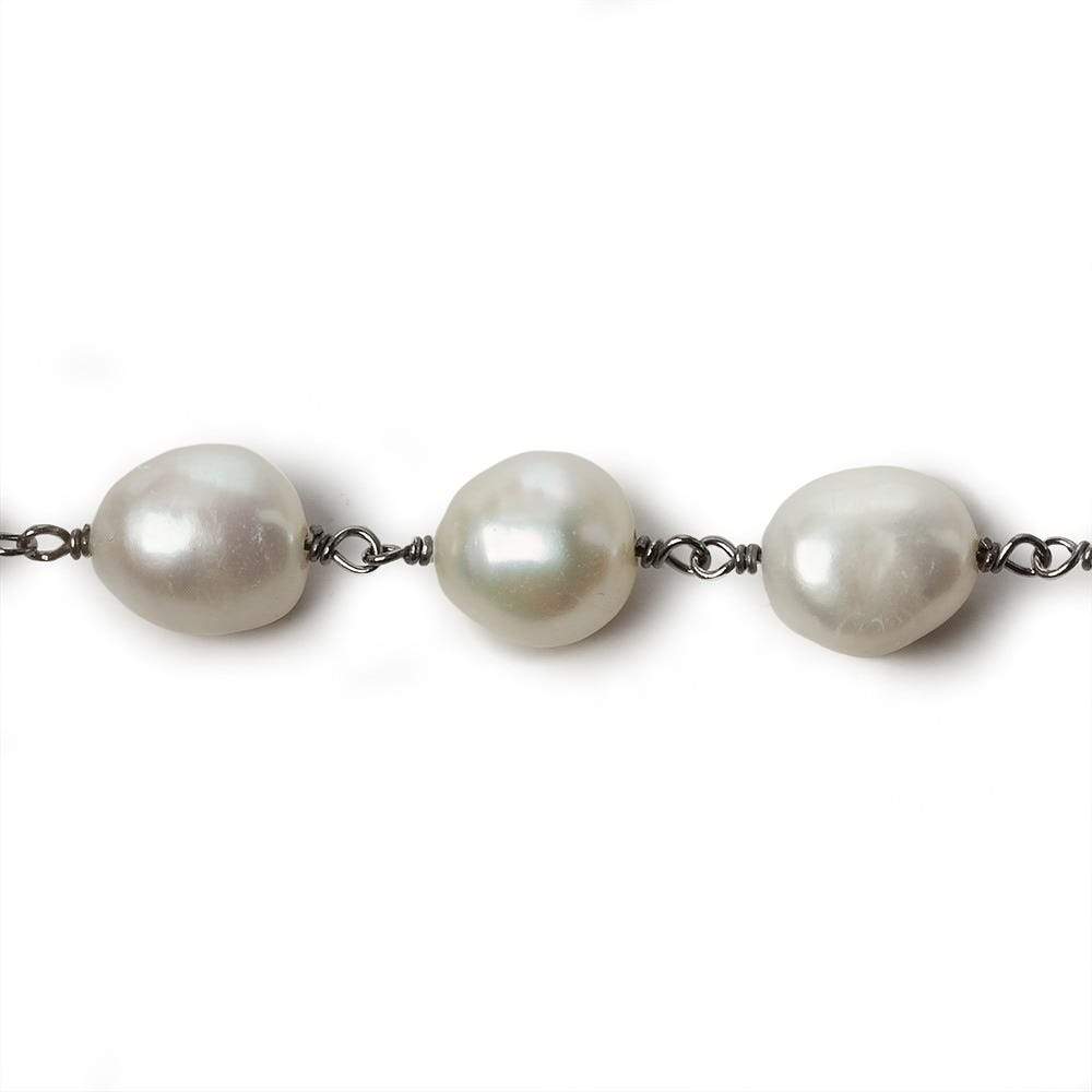 11x9mm Off White Baroque Pearl Black Gold .925 Silver Chain by the foot 18 pieces - Beadsofcambay.com