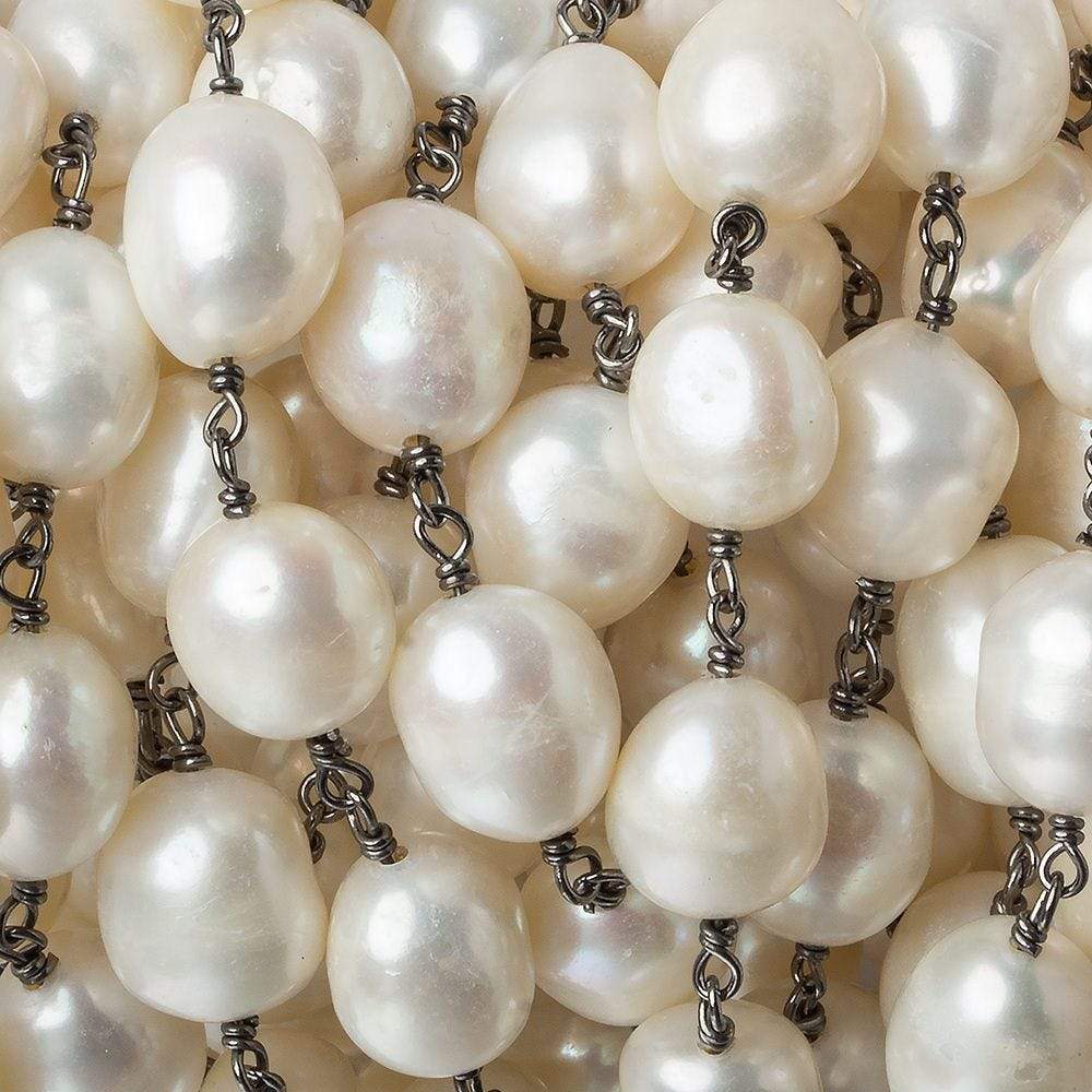11x9mm Off White Baroque Pearl Black Gold .925 Silver Chain by the foot 18 pieces - Beadsofcambay.com