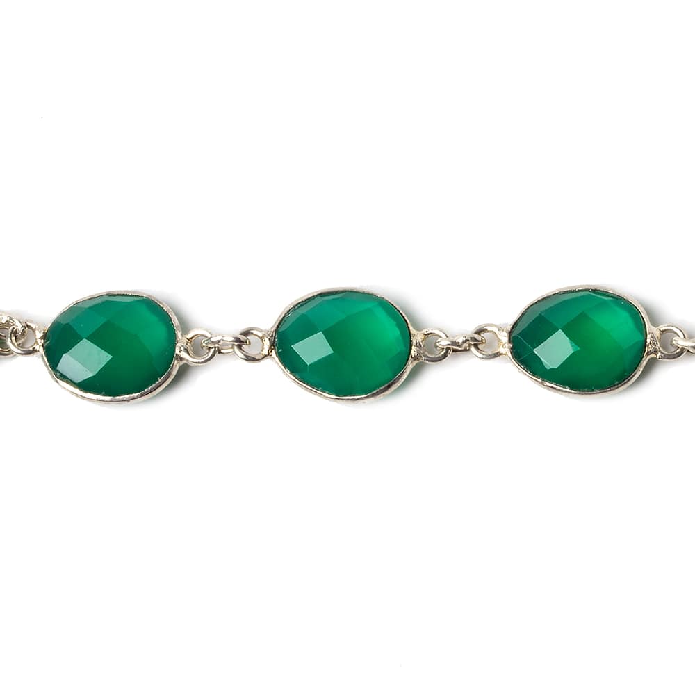 11x9mm Silver Bezel Green Onyx Nugget Silver .925 Chain by the foot 18 pieces - Beadsofcambay.com