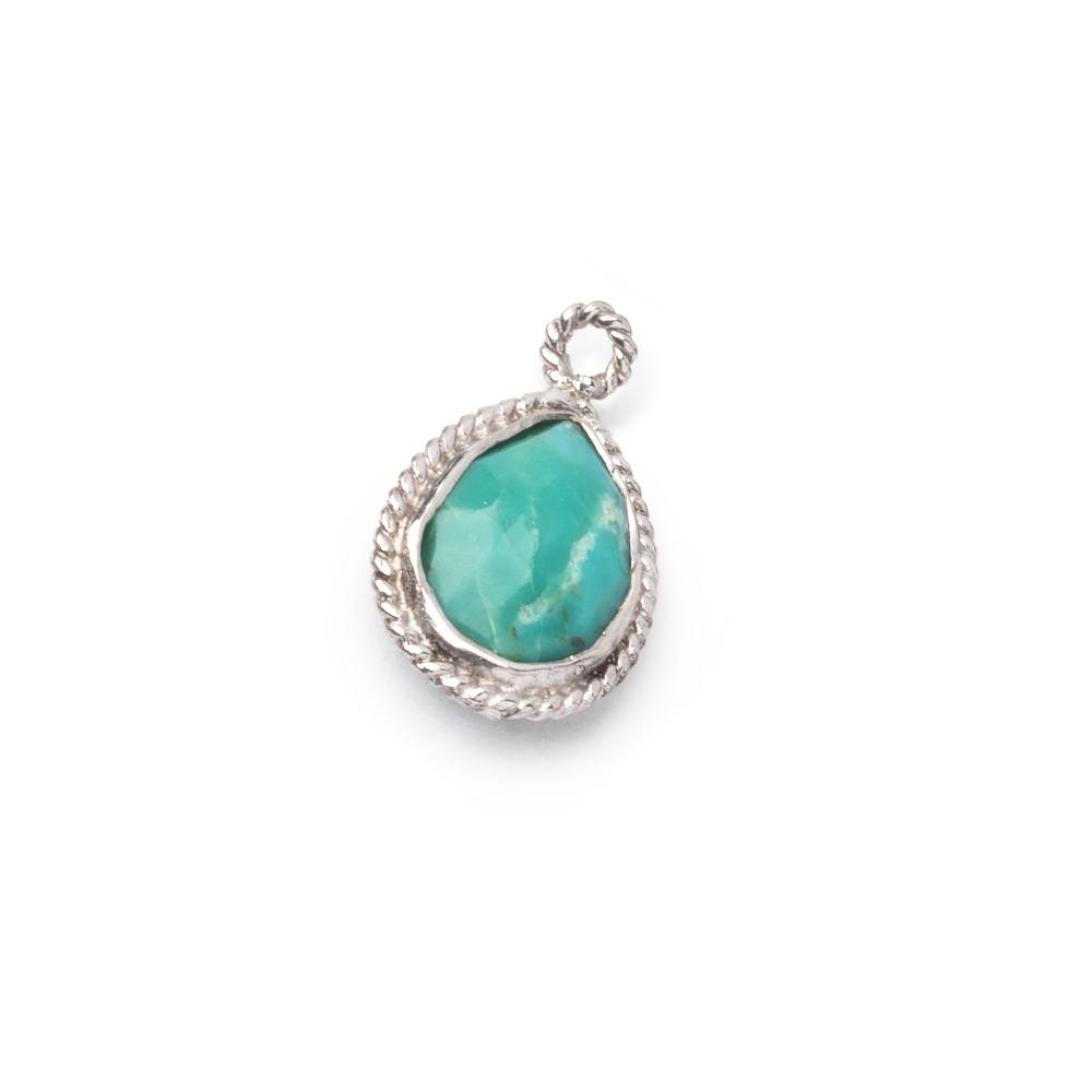 11x9mm Sterling Silver Rope Bezel Turquoise Faceted Pear 1 Pendant - Beadsofcambay.com