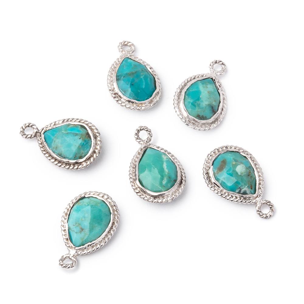 11x9mm Sterling Silver Rope Bezel Turquoise Faceted Pear 1 Pendant - Beadsofcambay.com