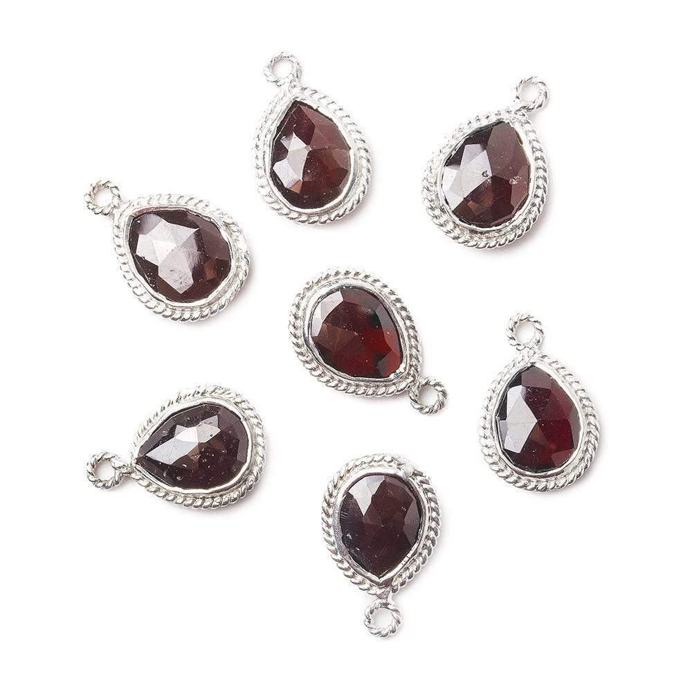 11x9mm Sterling Silver Twist Rope Bezel Garnet Faceted Pear Pendant 1 piece - Beadsofcambay.com