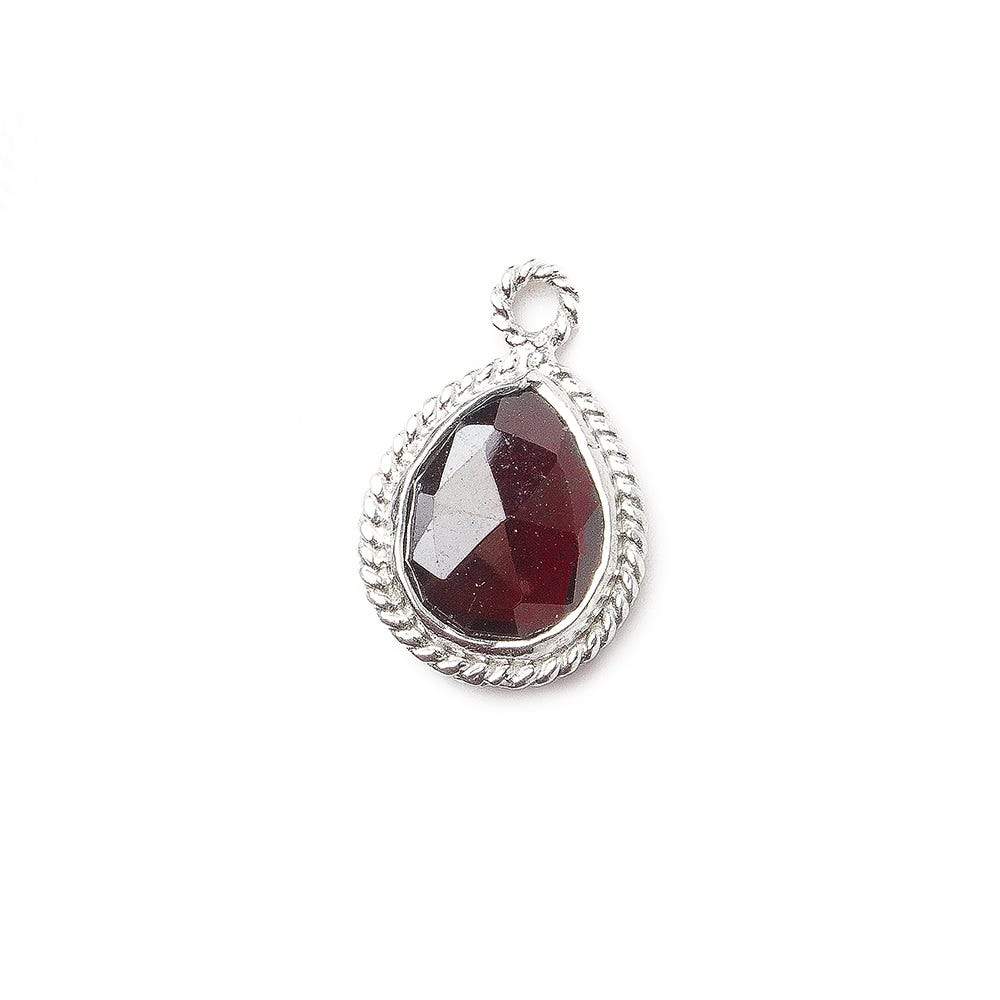11x9mm Sterling Silver Twist Rope Bezel Garnet Faceted Pear Pendant 1 piece - Beadsofcambay.com