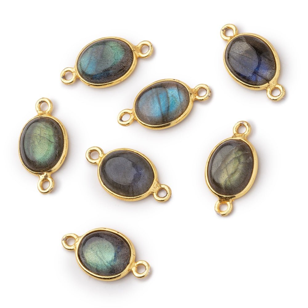 11x9mm Vermeil Bezel Labradorite Oval Cabochon Connector 1 piece - Beadsofcambay.com