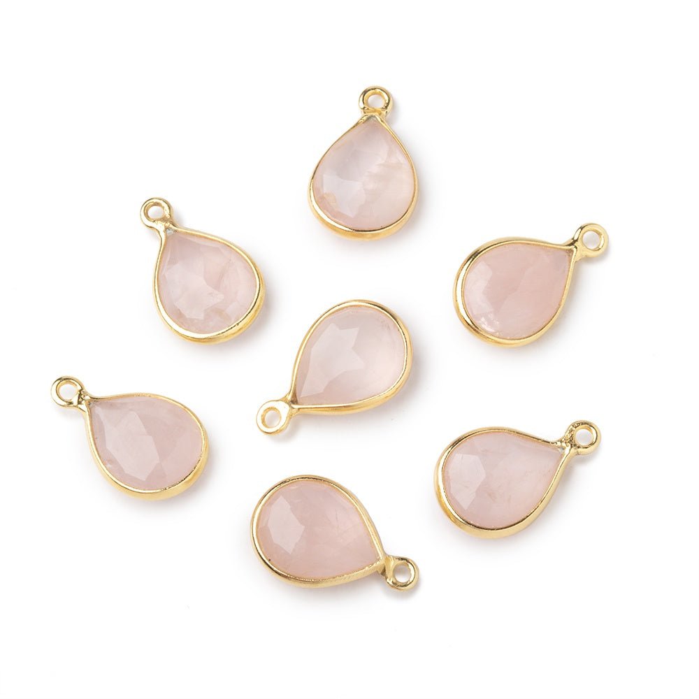 11x9mm Vermeil Bezel Rose Quartz Faceted Pear Pendant 1 piece - Beadsofcambay.com