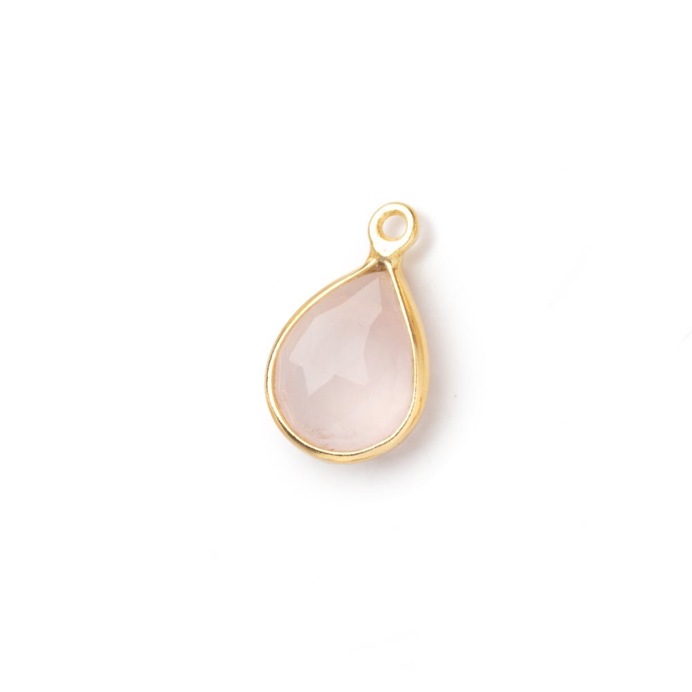 11x9mm Vermeil Bezel Rose Quartz Faceted Pear Pendant 1 piece - Beadsofcambay.com