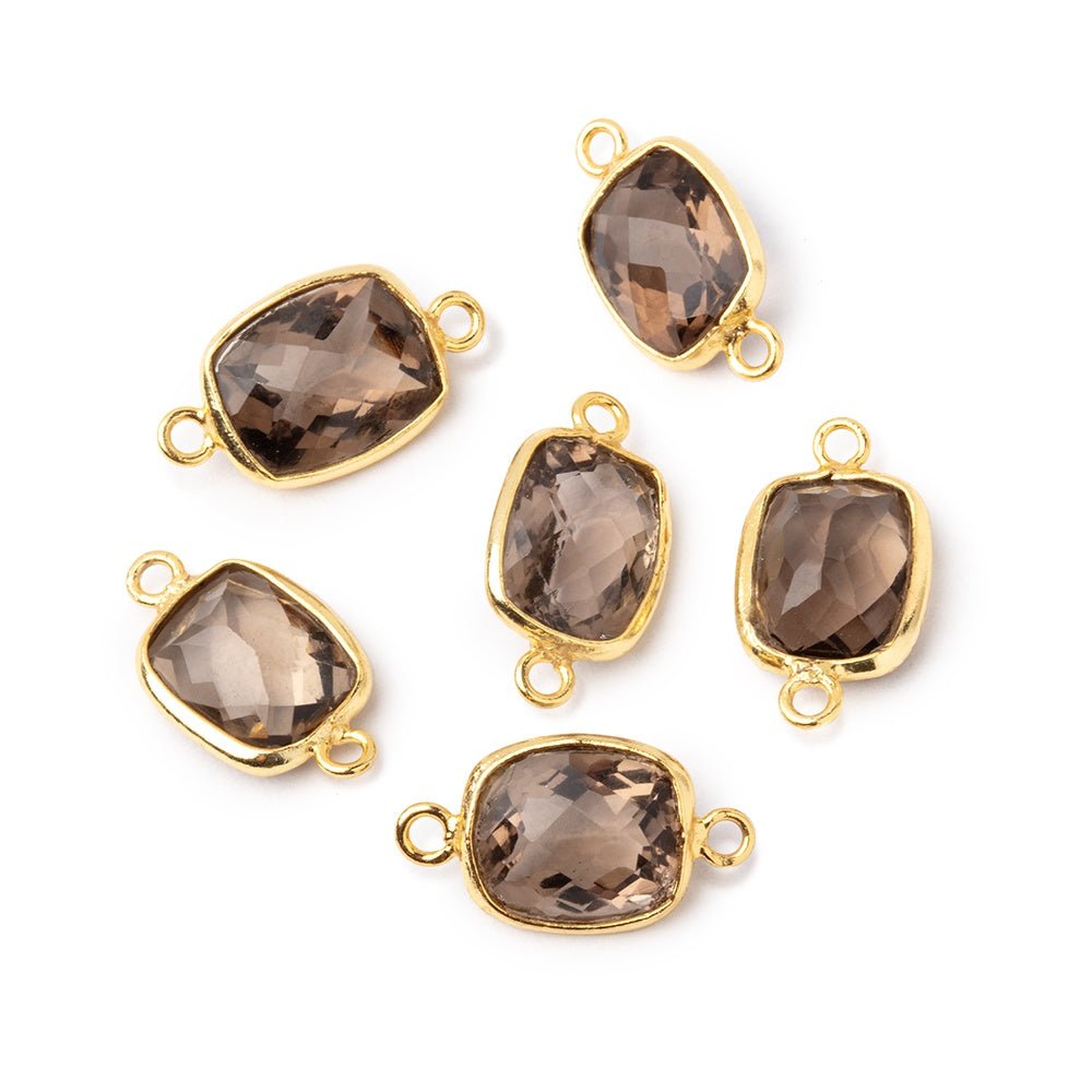11x9mm Vermeil Bezel Smoky Quartz Pavilion Faceted Rectangle Connector 1 piece - Beadsofcambay.com